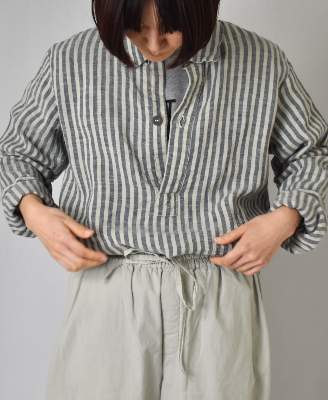 LNHT2421LWS (シャツ) LINEN WIDE STRIPE WORK PULLOVER SHIRTS