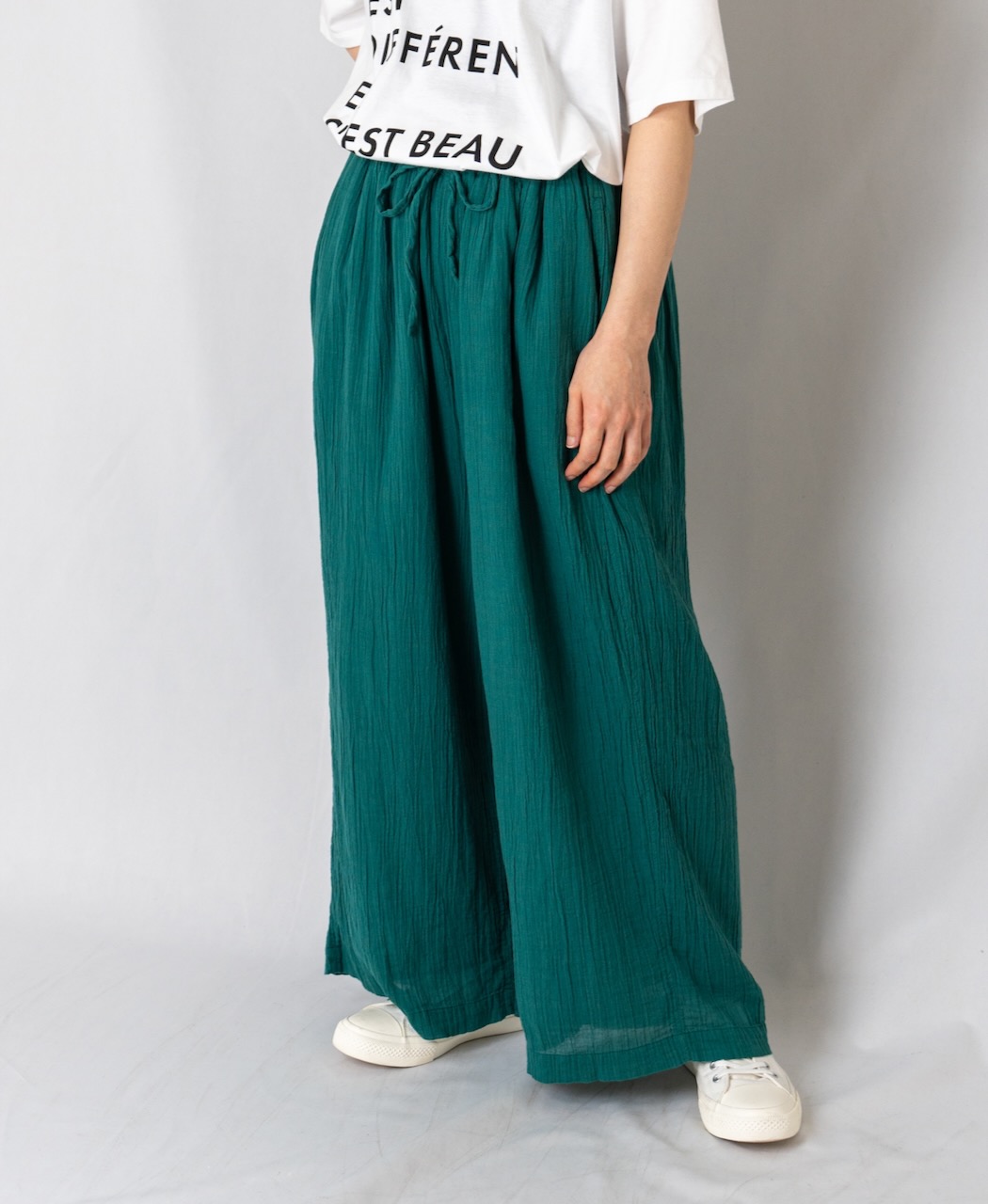 INAM2251GD (パンツ) SINGLE GAUZE OVERDYED GATHERED EASY PANTS