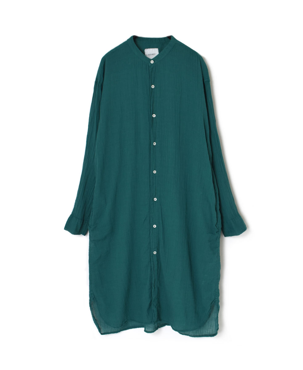 INAM1902GD (ロングシャツ) SINGLE GAUZE OVERDYED UTILITY BANDED COLLAR LONG SHIRTS