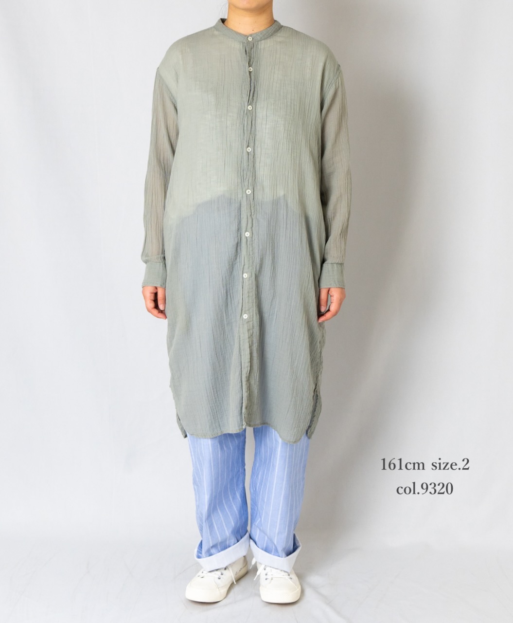 INAM1902GD (ロングシャツ) SINGLE GAUZE OVERDYED UTILITY BANDED COLLAR LONG SHIRTS