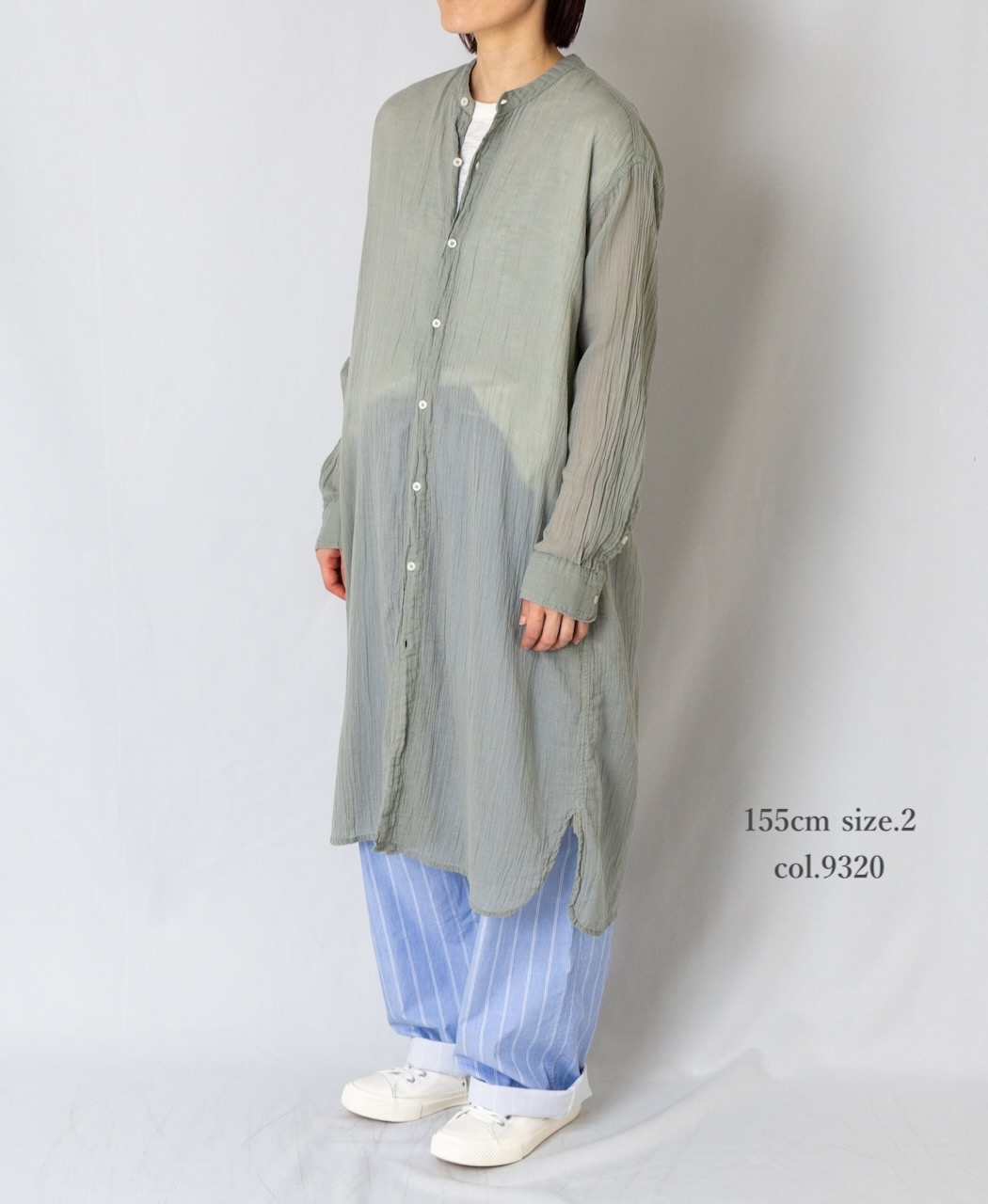 INAM1902GD (ロングシャツ) SINGLE GAUZE OVERDYED UTILITY BANDED COLLAR LONG SHIRTS