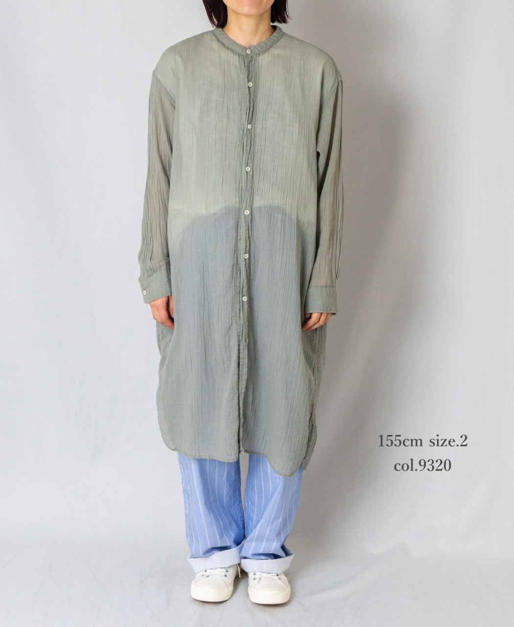 INAM1902GD (ロングシャツ) SINGLE GAUZE OVERDYED UTILITY BANDED COLLAR LONG SHIRTS