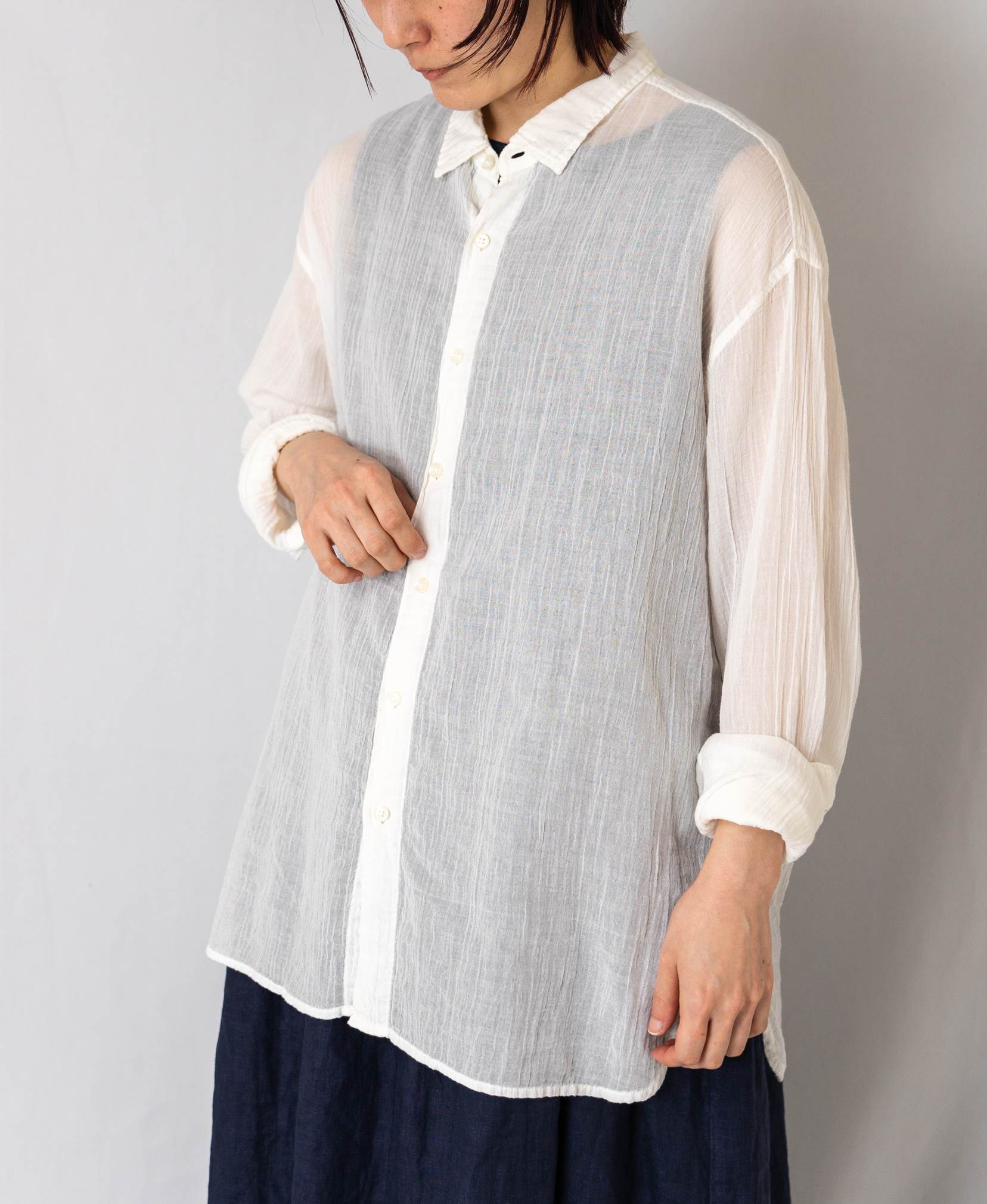 INAM1901GD (シャツ) SINGLE GAUZE OVERDYED UTILITY REGULAR COLLAR SHIRTS