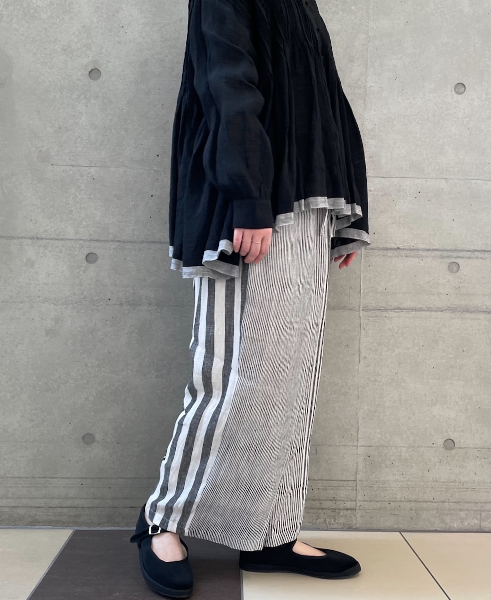 NMDS24164 (パンツ) 80'S POWER LOOM LINEN RANDOM STRIPE EASY PANTS