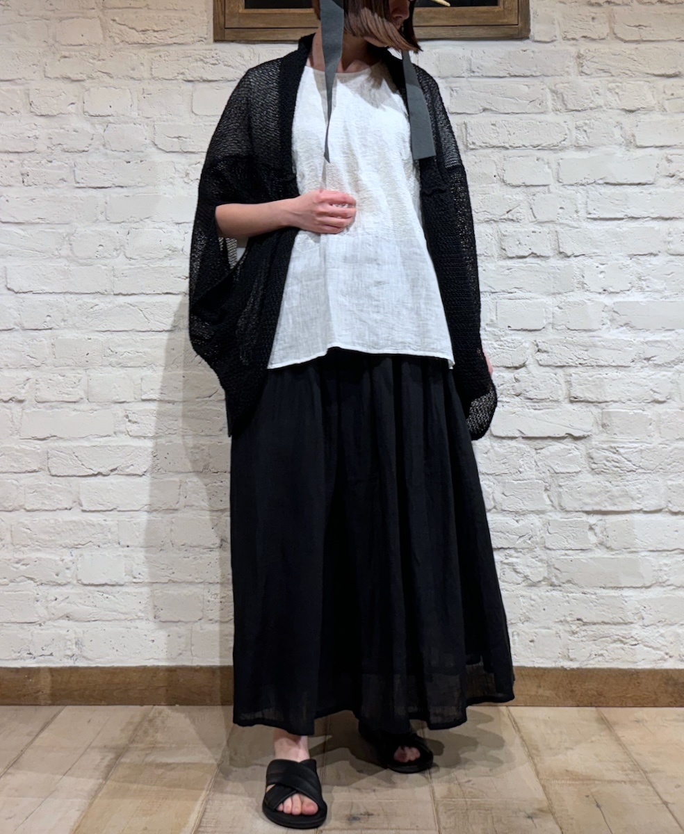 NMDS24154 (スカート) 80'S POWER LOOM LINEN PLAIN GATHERED SKIRT WITH LINING
