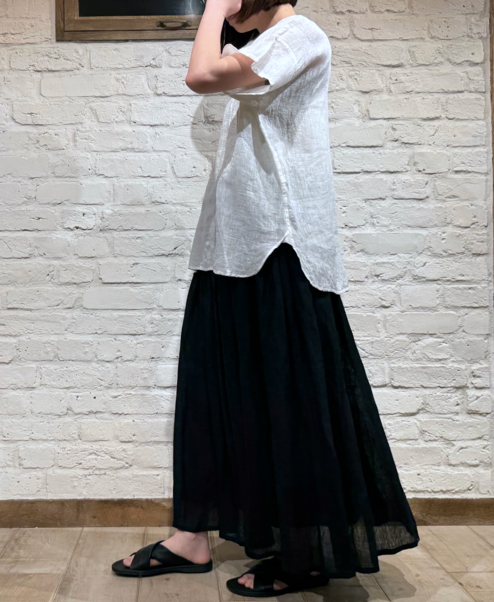 NMDS24154 (スカート) 80'S POWER LOOM LINEN PLAIN GATHERED SKIRT WITH LINING