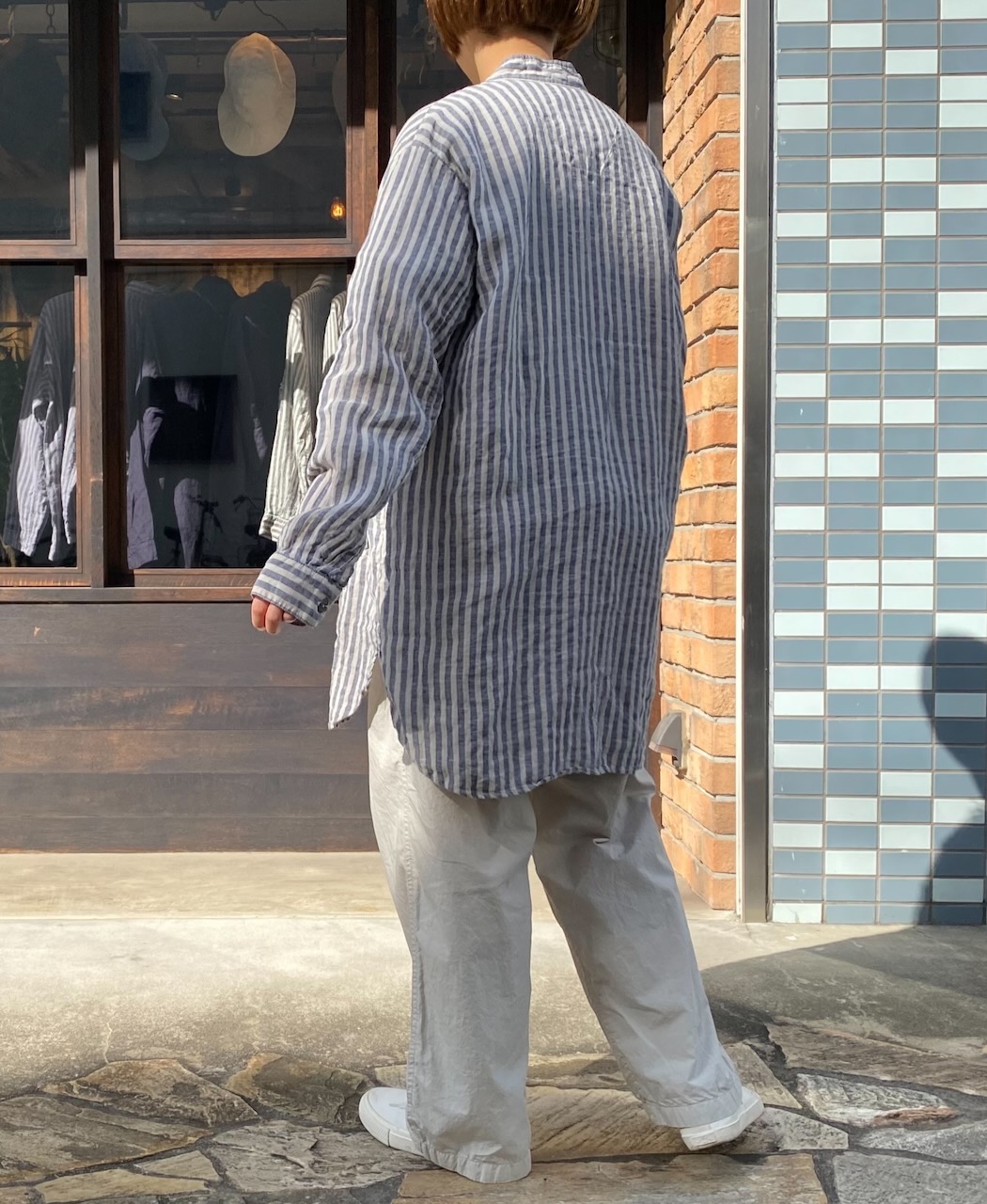 LNHT2021LWS (シャツ) LINEN WIDE STRIPE STAND COLLAR SHIRTS