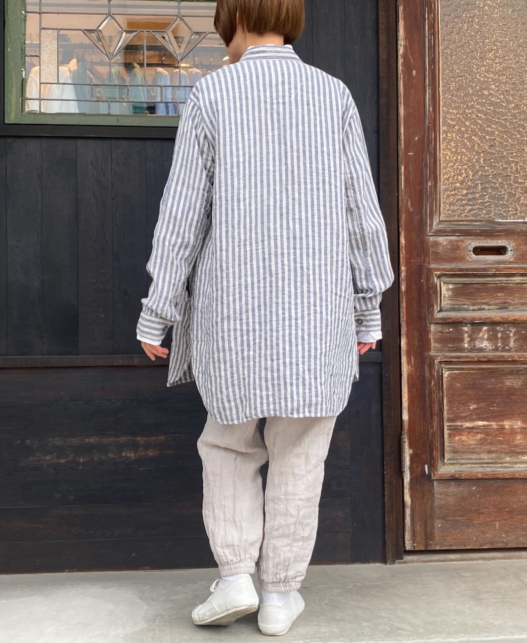 LNHT2021LWS (シャツ) LINEN WIDE STRIPE STAND COLLAR SHIRTS