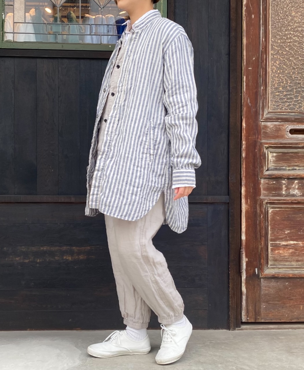 LNHT2021LWS (シャツ) LINEN WIDE STRIPE STAND COLLAR SHIRTS