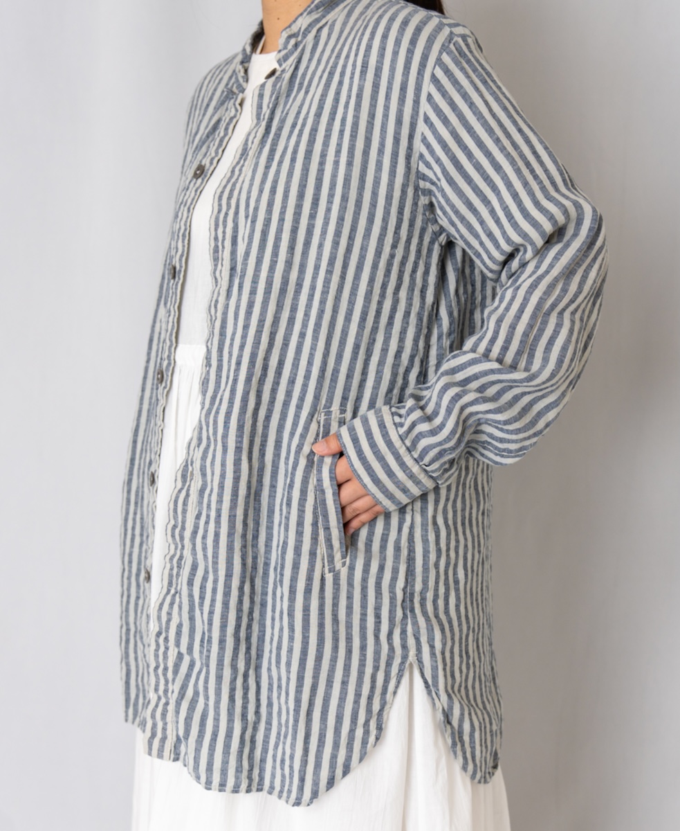 LNHT2021LWS (シャツ) LINEN WIDE STRIPE STAND COLLAR SHIRTS