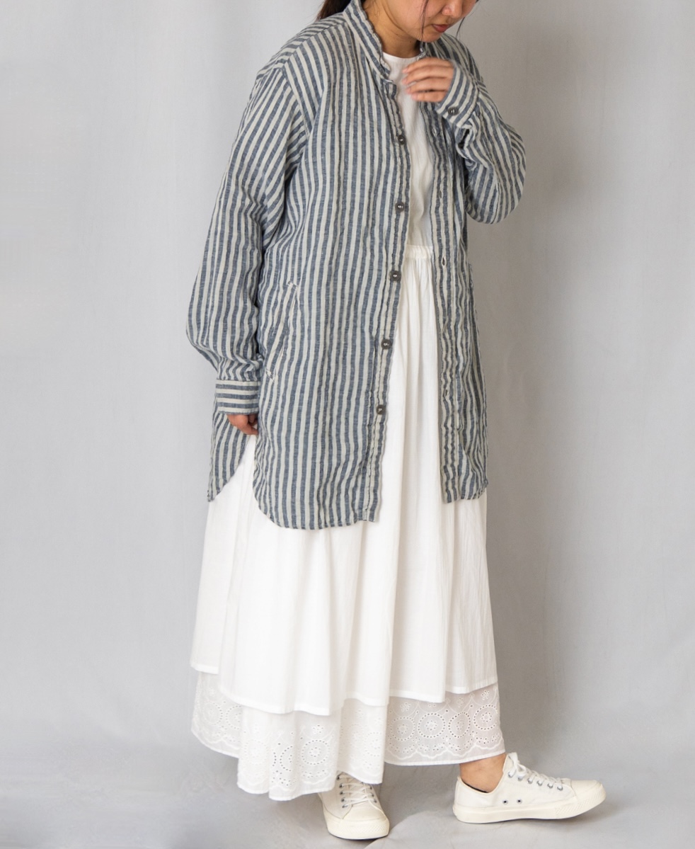 LNHT2021LWS (シャツ) LINEN WIDE STRIPE STAND COLLAR SHIRTS