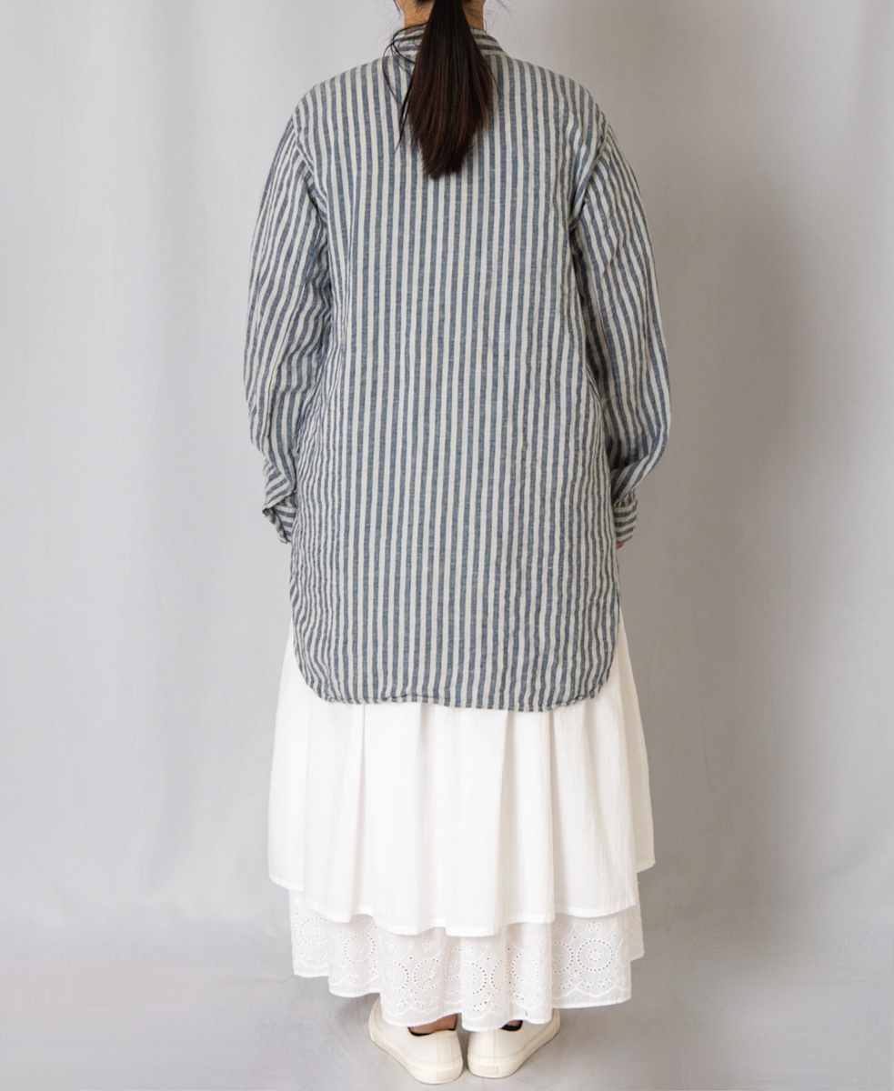 LNHT2021LWS (シャツ) LINEN WIDE STRIPE STAND COLLAR SHIRTS