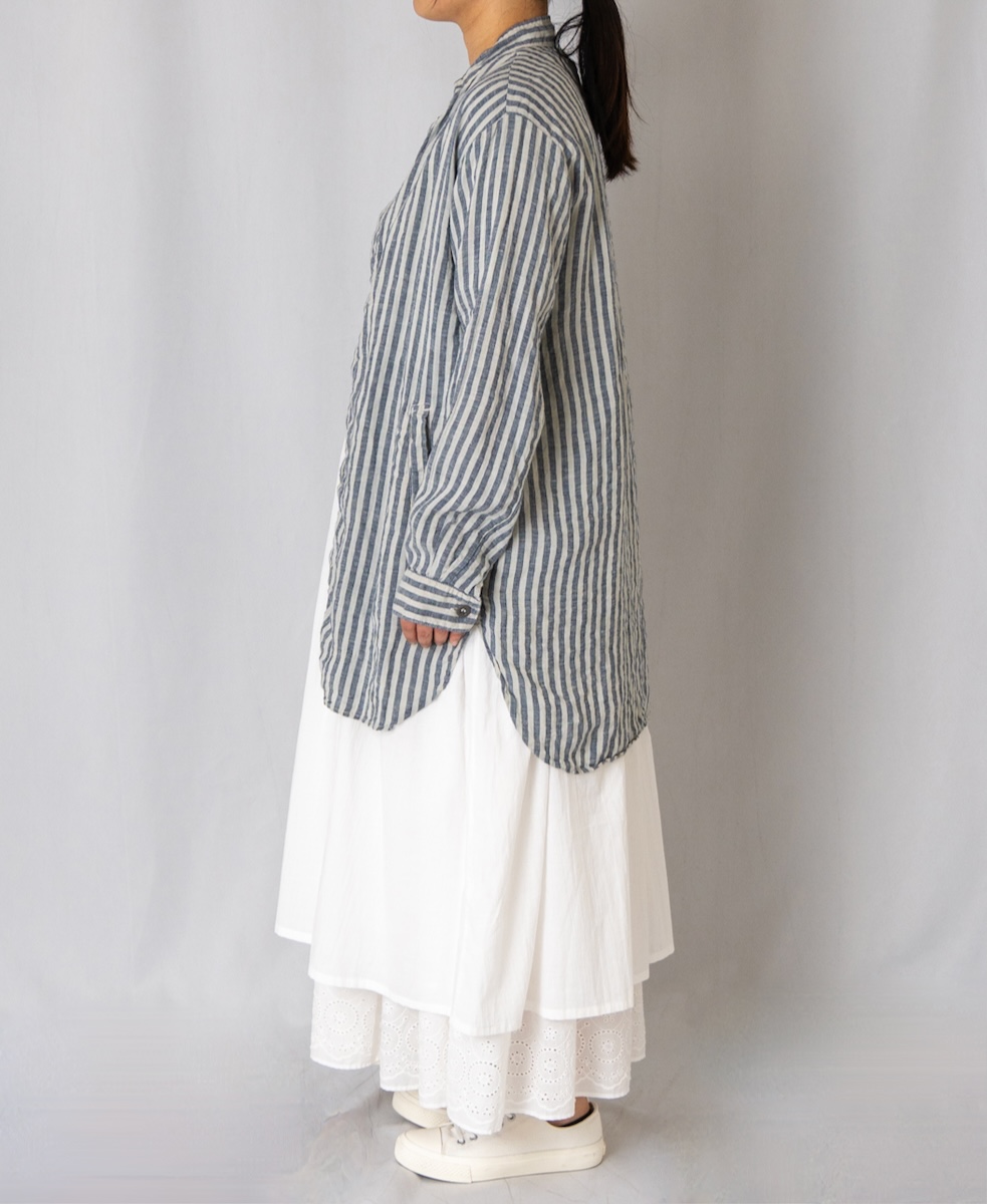 LNHT2021LWS (シャツ) LINEN WIDE STRIPE STAND COLLAR SHIRTS