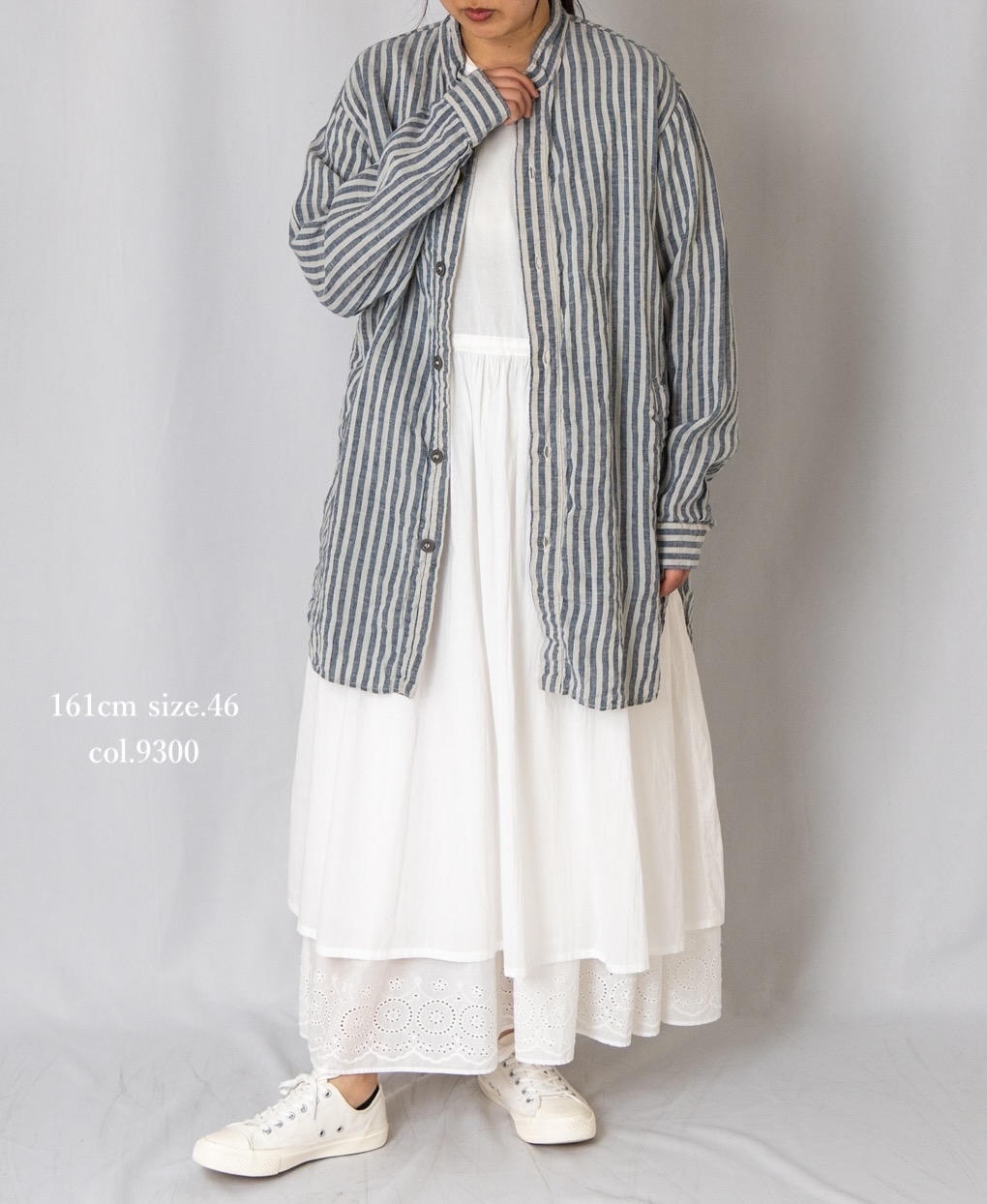 LNHT2021LWS (シャツ) LINEN WIDE STRIPE STAND COLLAR SHIRTS