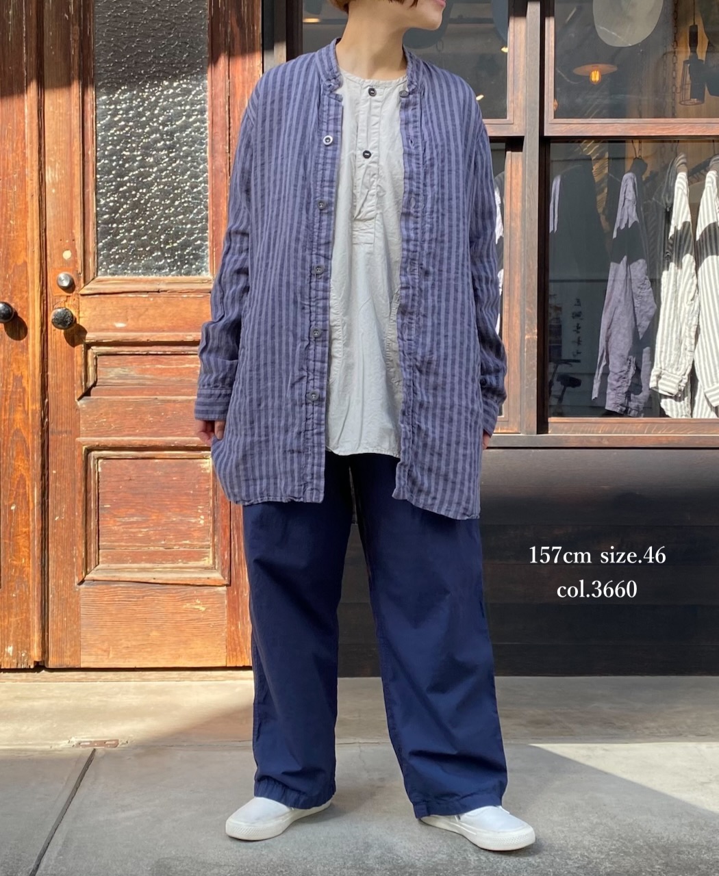 LNHT2021LWS (シャツ) LINEN WIDE STRIPE STAND COLLAR SHIRTS