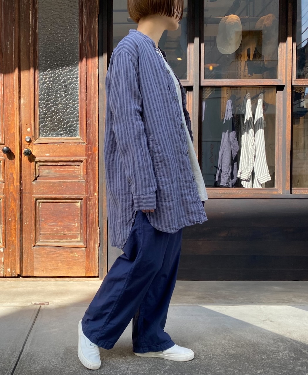 LNHT2021LWS (シャツ) LINEN WIDE STRIPE STAND COLLAR SHIRTS