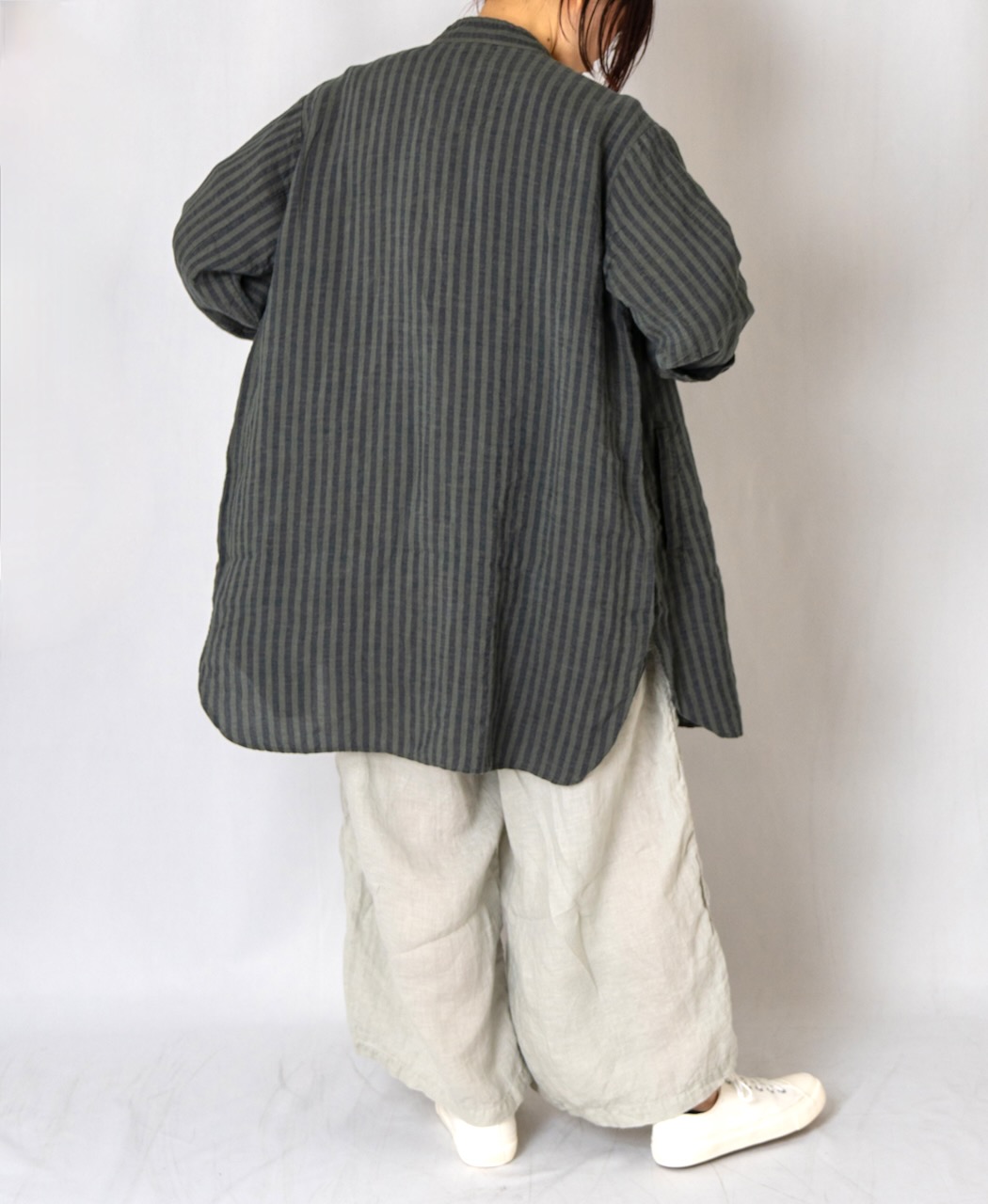 LNHT2021LWS (シャツ) LINEN WIDE STRIPE STAND COLLAR SHIRTS