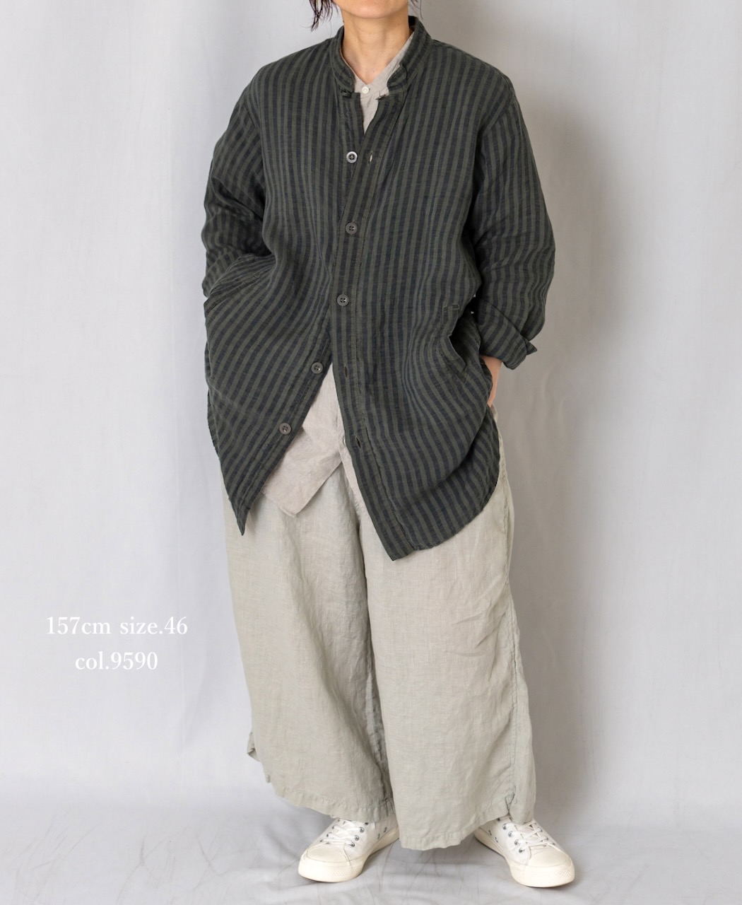 LNHT2021LWS (シャツ) LINEN WIDE STRIPE STAND COLLAR SHIRTS