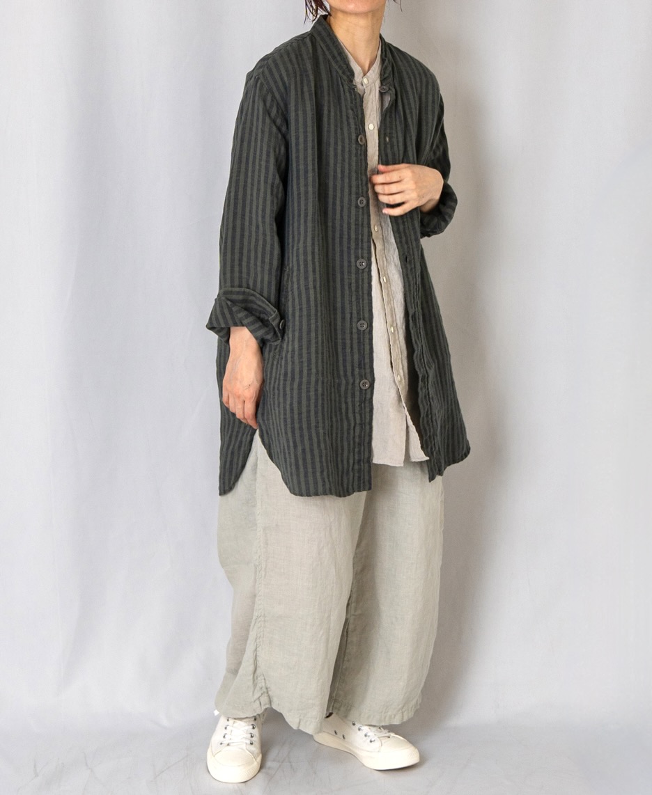 LNHT2021LWS (シャツ) LINEN WIDE STRIPE STAND COLLAR SHIRTS