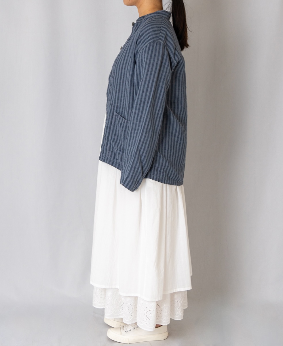 LNHT2302LWS (ジャケット) LINEN WIDE STRIPE STAND COLLAR OVERALL