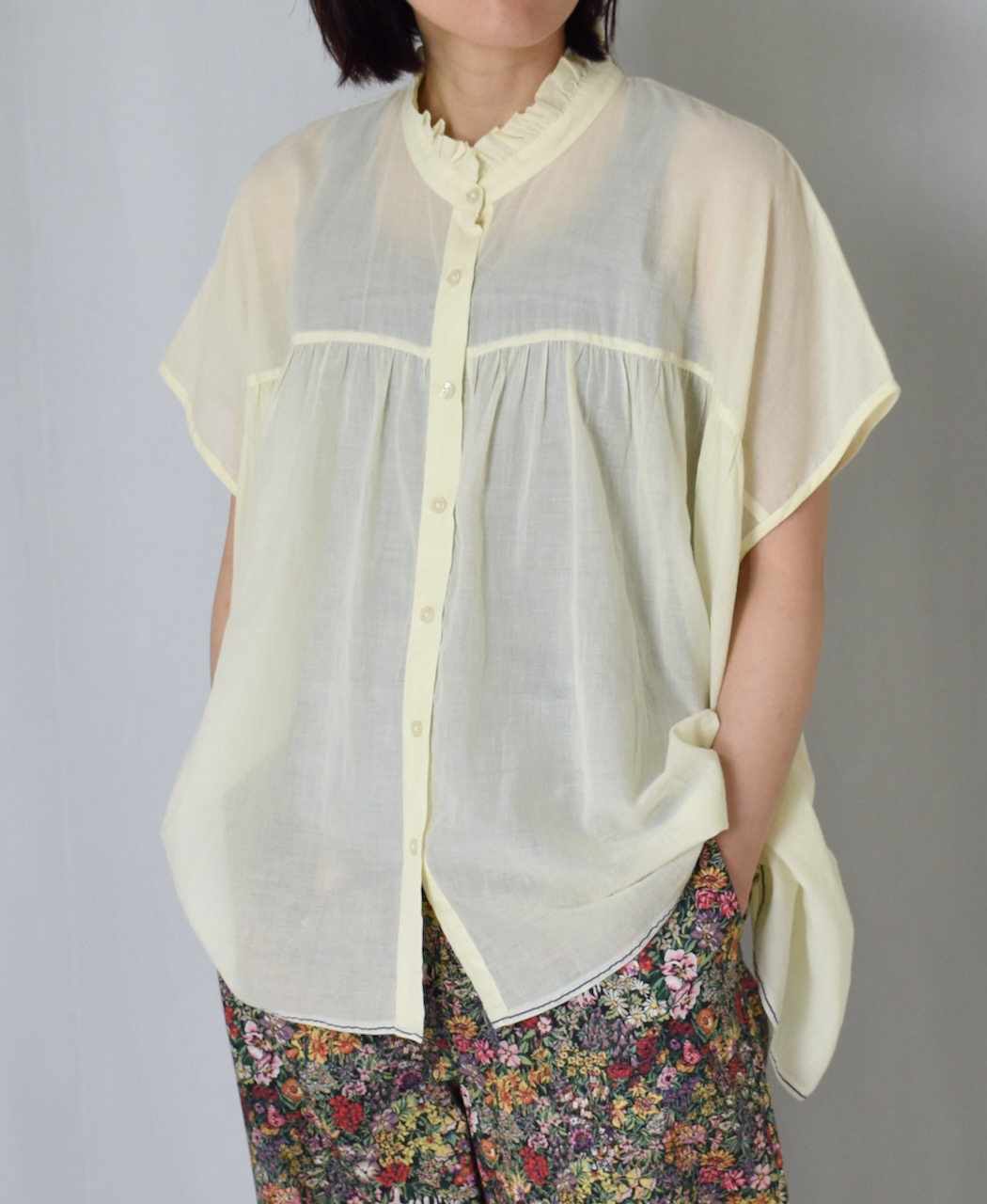 NSL24001 (ブラウス) SUPER FINE VOILE PLAIN WITH SELVAGE FRILL COLLAR FRENCH/SL SHIRT