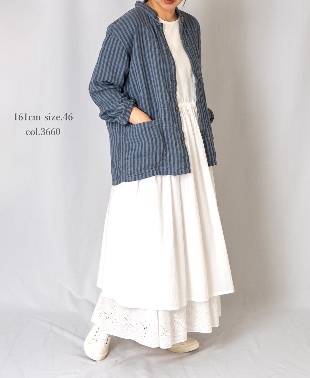 LNHT2302LWS (ジャケット) LINEN WIDE STRIPE STAND COLLAR OVERALL