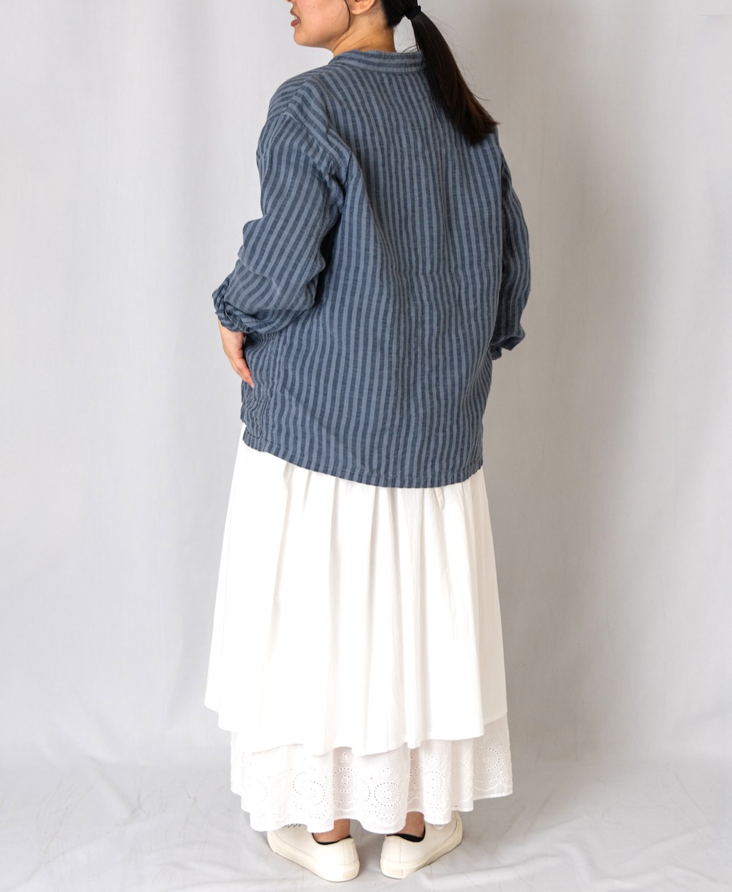 LNHT2302LWS (ジャケット) LINEN WIDE STRIPE STAND COLLAR OVERALL