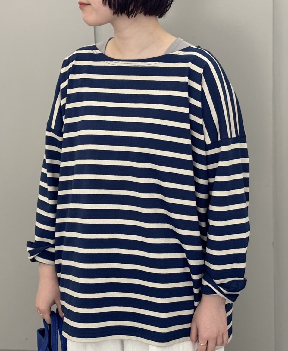 NLA2351 (カットソー) REGULAR STRIPE OVER SIZE L/SL BOAT-NECK BASQUE SHIRT