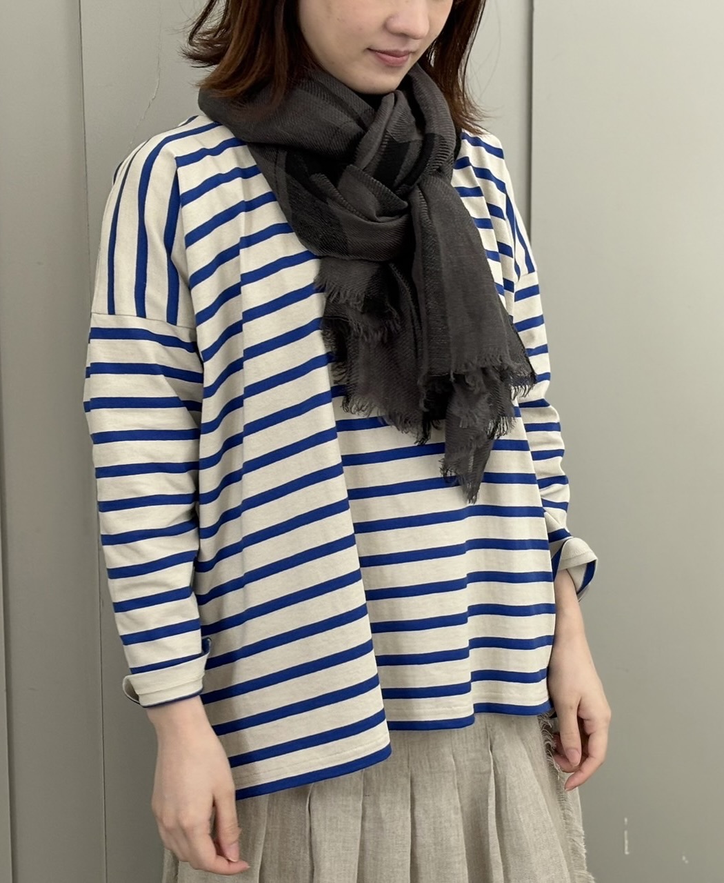 NLA2351 (カットソー) REGULAR STRIPE OVER SIZE L/SL BOAT-NECK BASQUE SHIRT