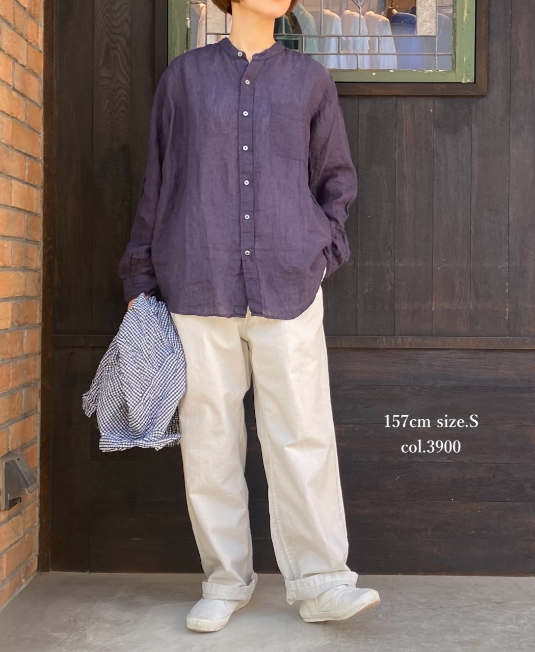 NVL2402LW (シャツ) WASHED 80'S POWER LOOM LINEN BANDED COLLAR L/SL SHIRT