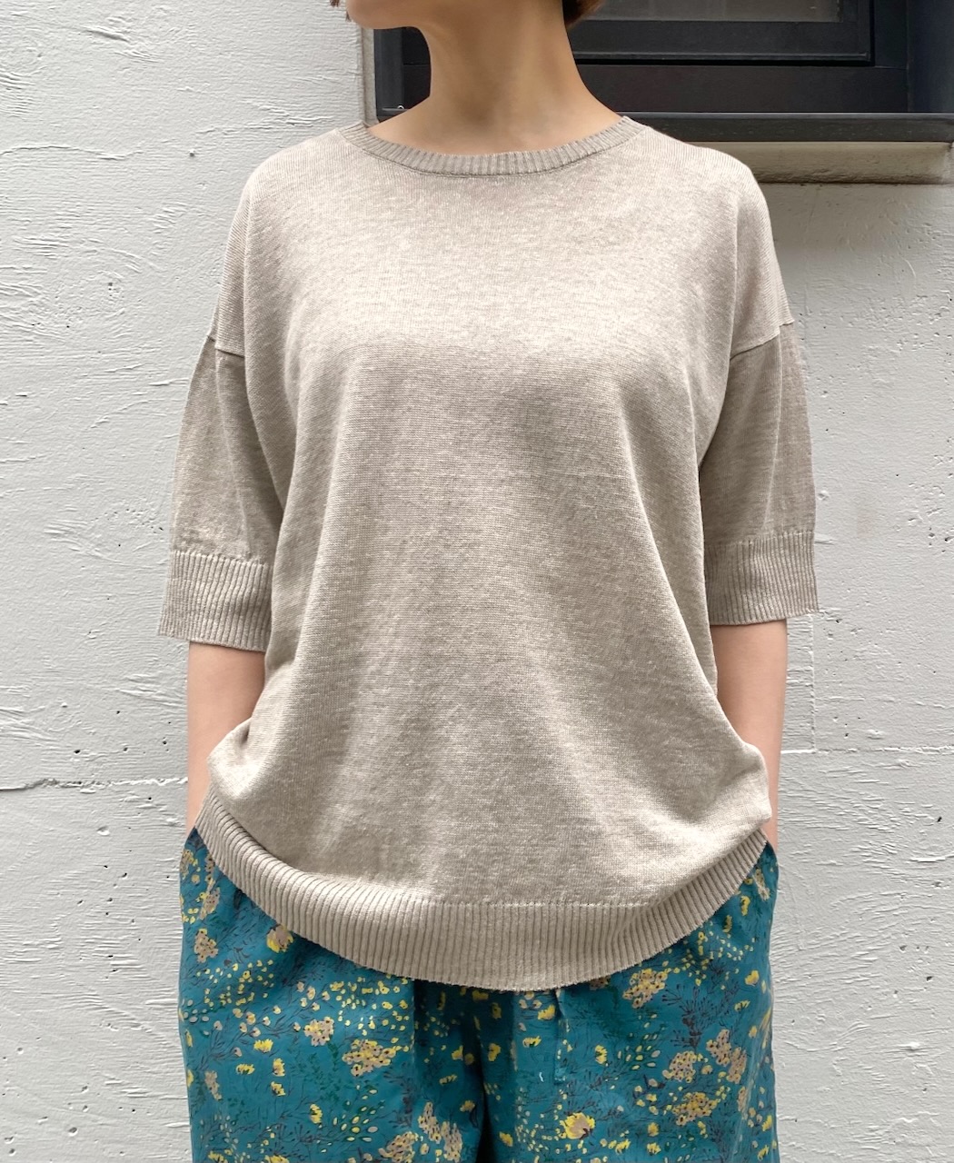 GNSL24002 (ニット) 12GG 1PLY LINEN PLAIN CREW-NECK PULLOVER