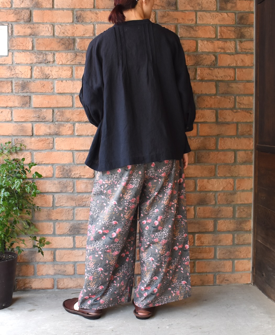 ●INSL24201(シャツ) 60s LINEN PLAIN BANDED COLLAR 3/4SL PINTUCK SHIRT