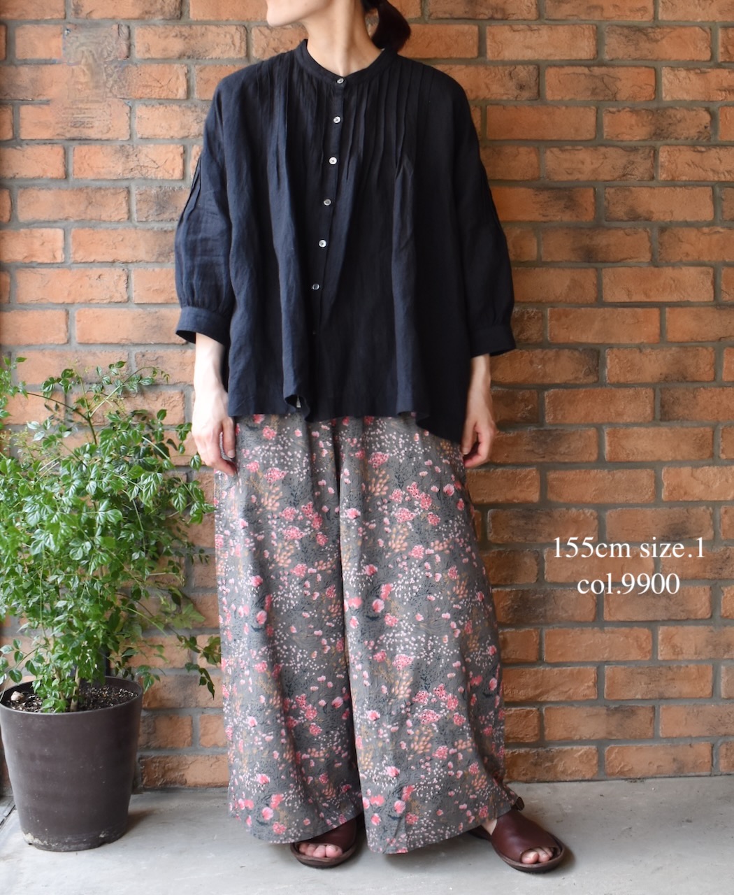 ●INSL24201(シャツ) 60s LINEN PLAIN BANDED COLLAR 3/4SL PINTUCK SHIRT
