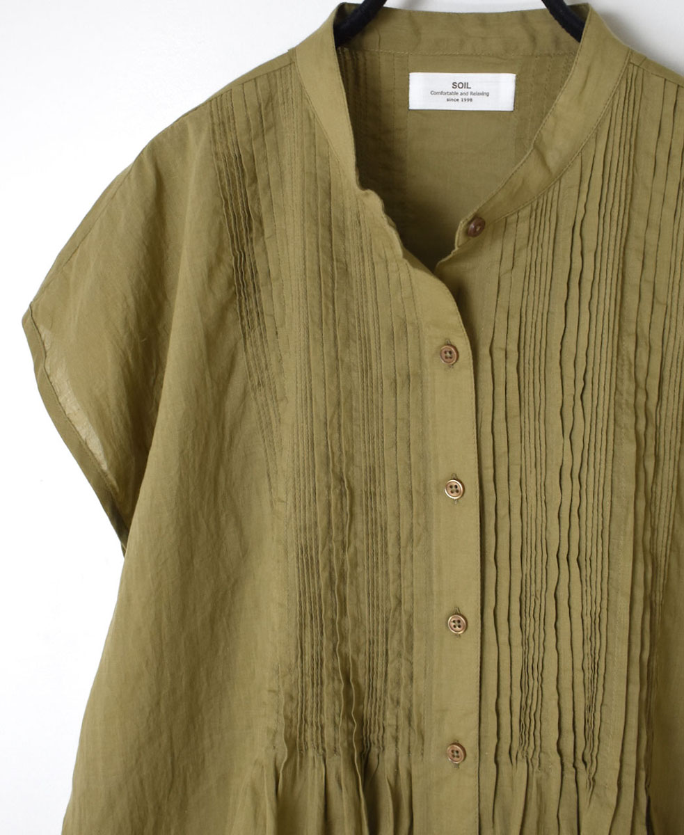 NSL22032 (ブラウス) COTTON VOILE LACE & PINTUCK BANDED COLLAR FRENCH/SL PINTUCK SHIRT