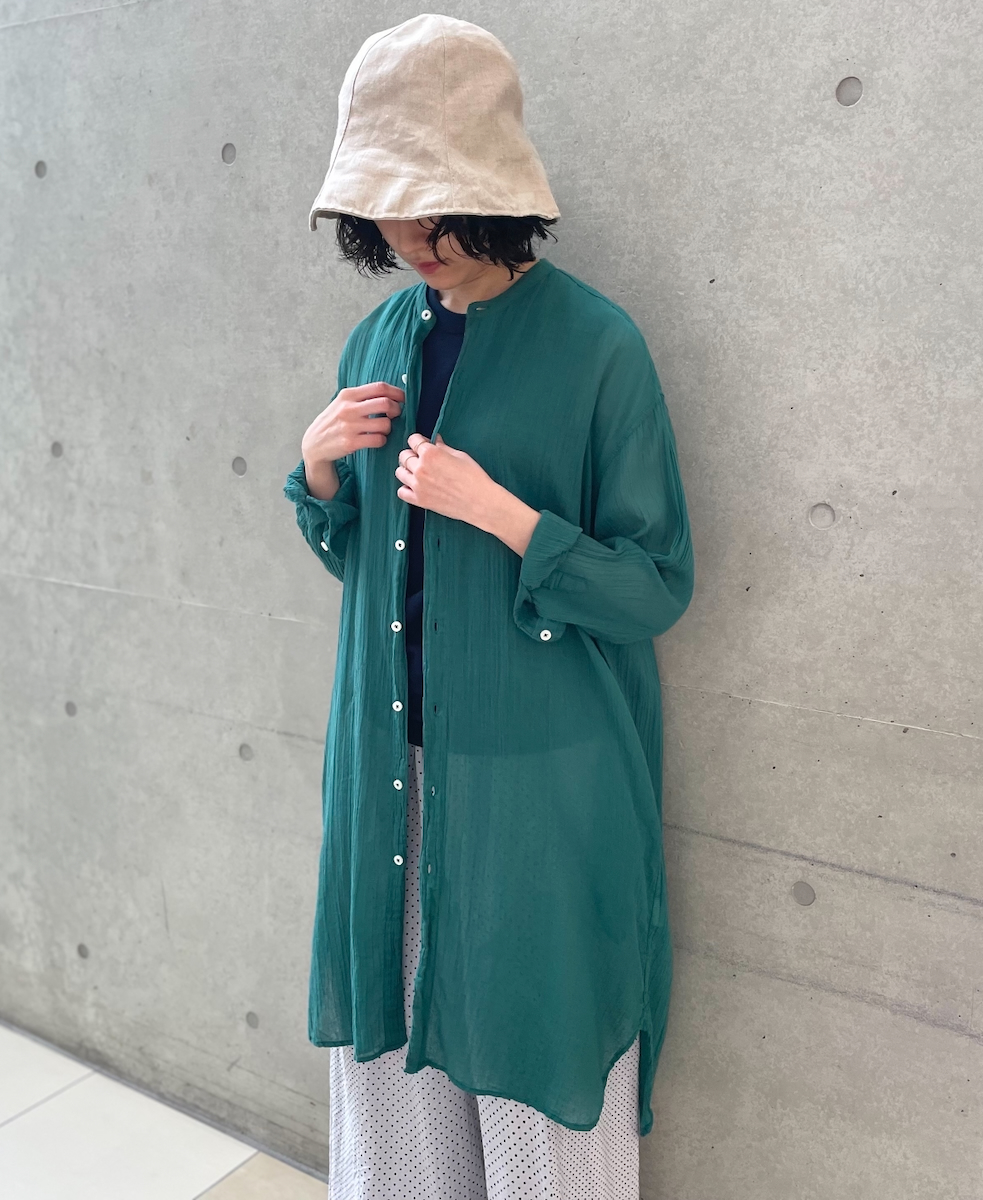 INAM1902GD (ロングシャツ) SINGLE GAUZE OVERDYED UTILITY BANDED COLLAR LONG SHIRTS