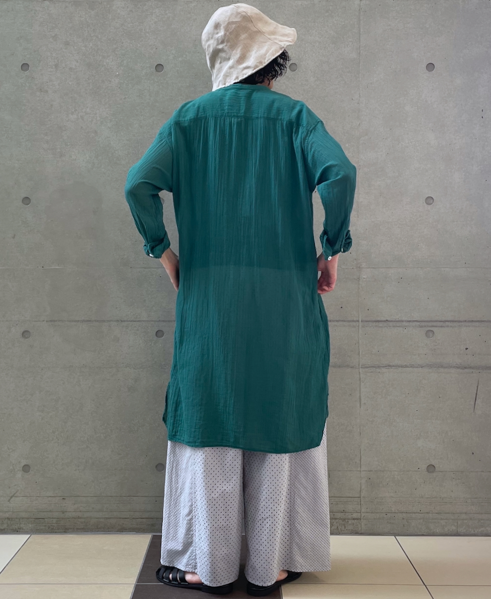 INAM1902GD (ロングシャツ) SINGLE GAUZE OVERDYED UTILITY BANDED COLLAR LONG SHIRTS