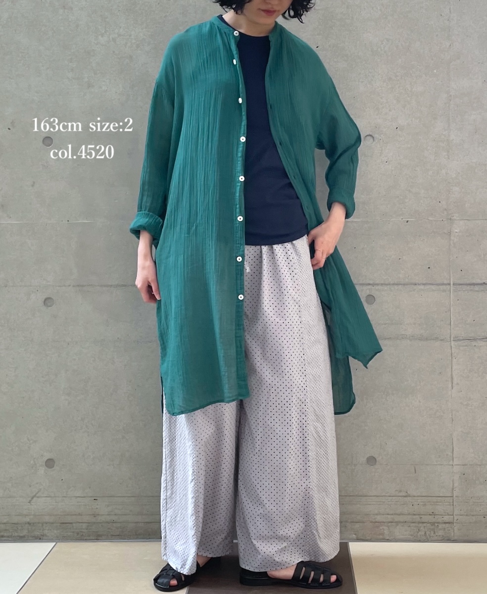 INAM1902GD (ロングシャツ) SINGLE GAUZE OVERDYED UTILITY BANDED COLLAR LONG SHIRTS