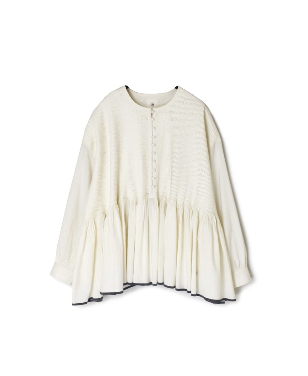 ●INMDS24301(シャツ) HEAVY COTTON KHADI WITH SELVAGE BALL BUTTON CREW-NECK PULLOVER SHIRT WITH PINTUCK
