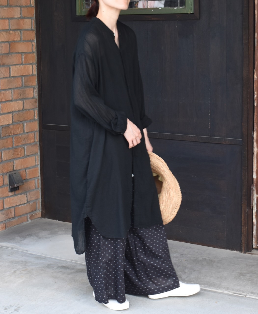 INAM1902GD (ロングシャツ) SINGLE GAUZE OVERDYED UTILITY BANDED COLLAR LONG SHIRTS