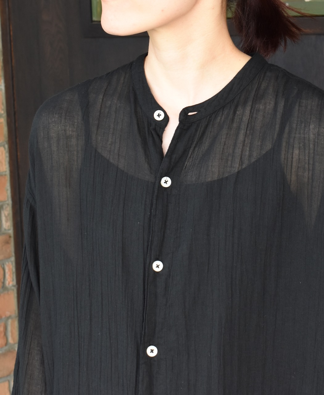 INAM1902GD (ロングシャツ) SINGLE GAUZE OVERDYED UTILITY BANDED COLLAR LONG SHIRTS