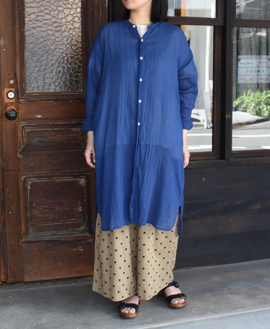 INAM1902GD (ロングシャツ) SINGLE GAUZE OVERDYED UTILITY BANDED COLLAR LONG SHIRTS