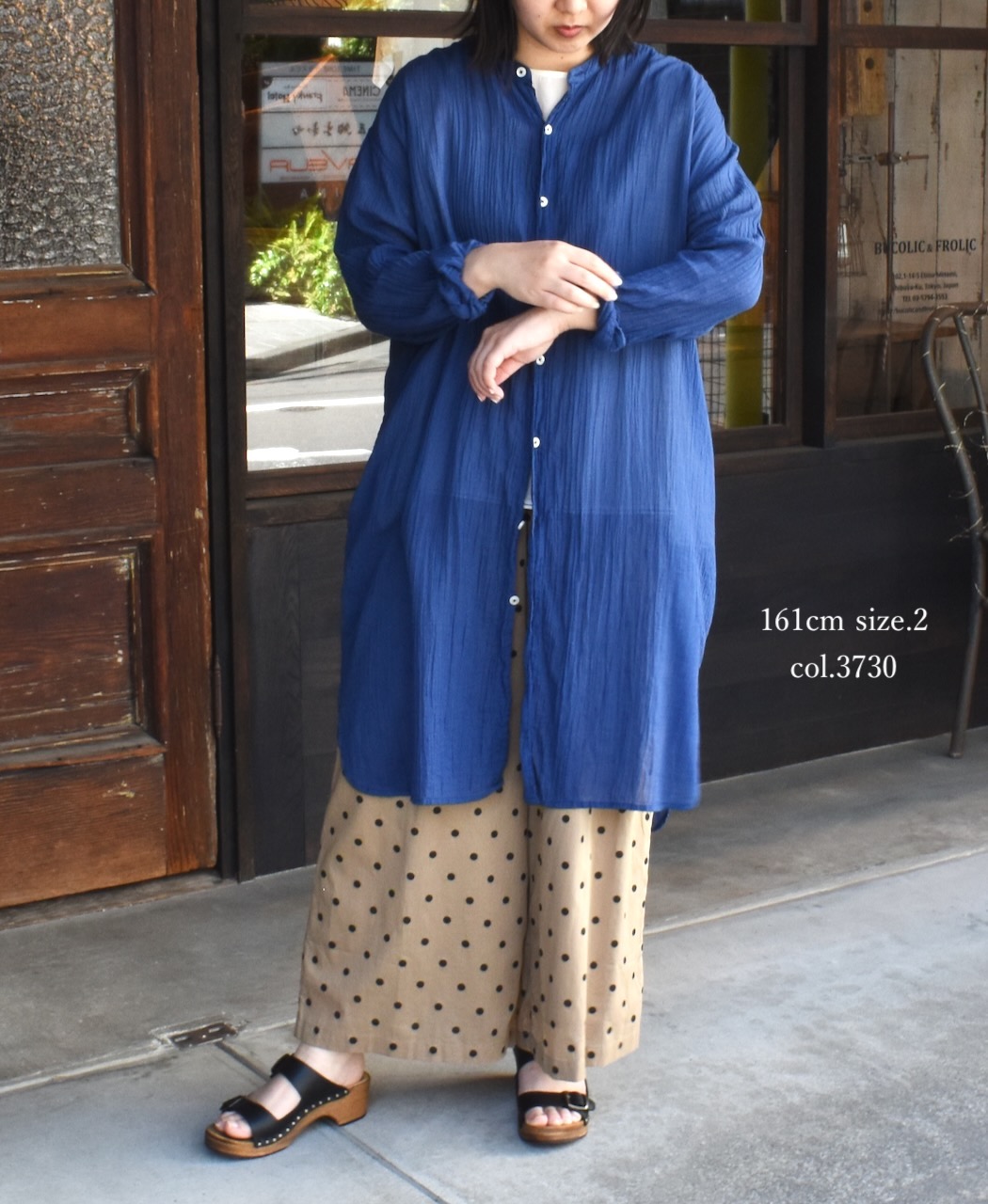 INAM1902GD (ロングシャツ) SINGLE GAUZE OVERDYED UTILITY BANDED COLLAR LONG SHIRTS