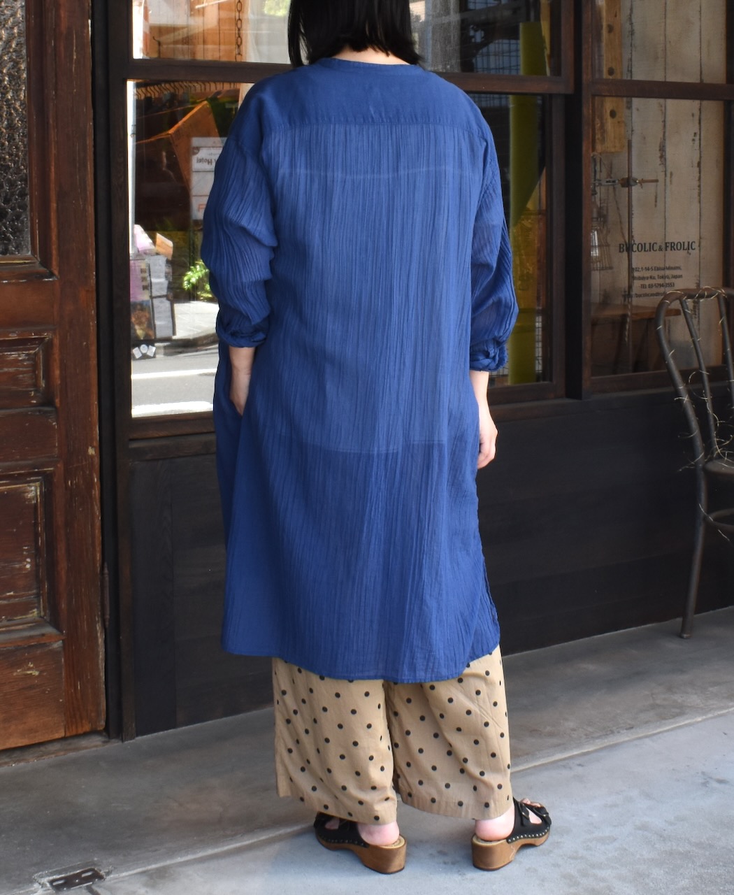 INAM1902GD (ロングシャツ) SINGLE GAUZE OVERDYED UTILITY BANDED COLLAR LONG SHIRTS