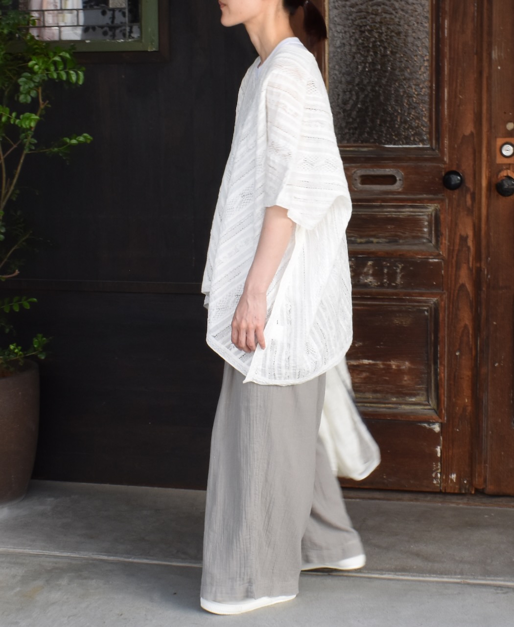 INAM2251GD (パンツ) SINGLE GAUZE OVERDYED GATHERED EASY PANTS