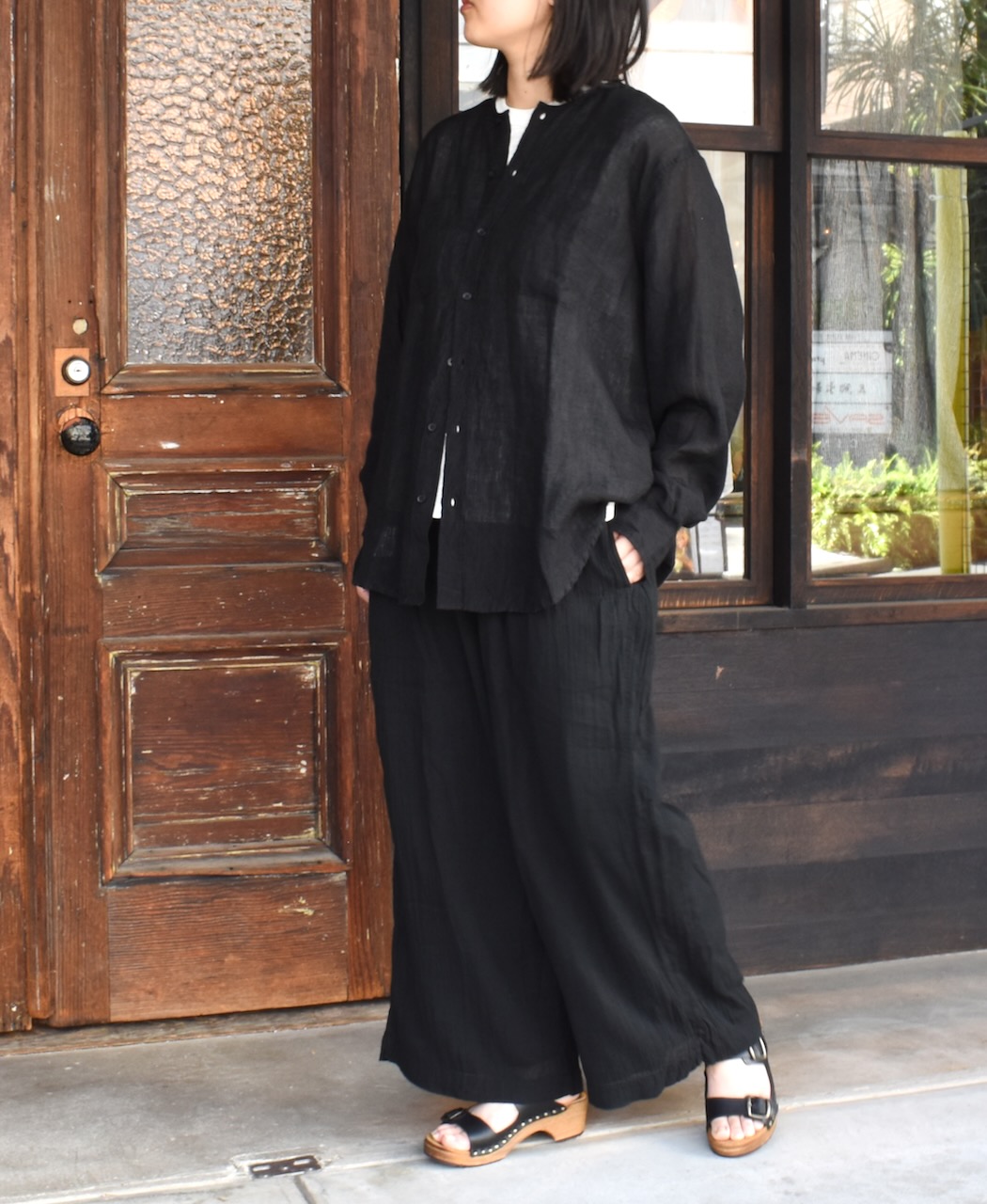 INAM2251GD (パンツ) SINGLE GAUZE OVERDYED GATHERED EASY PANTS