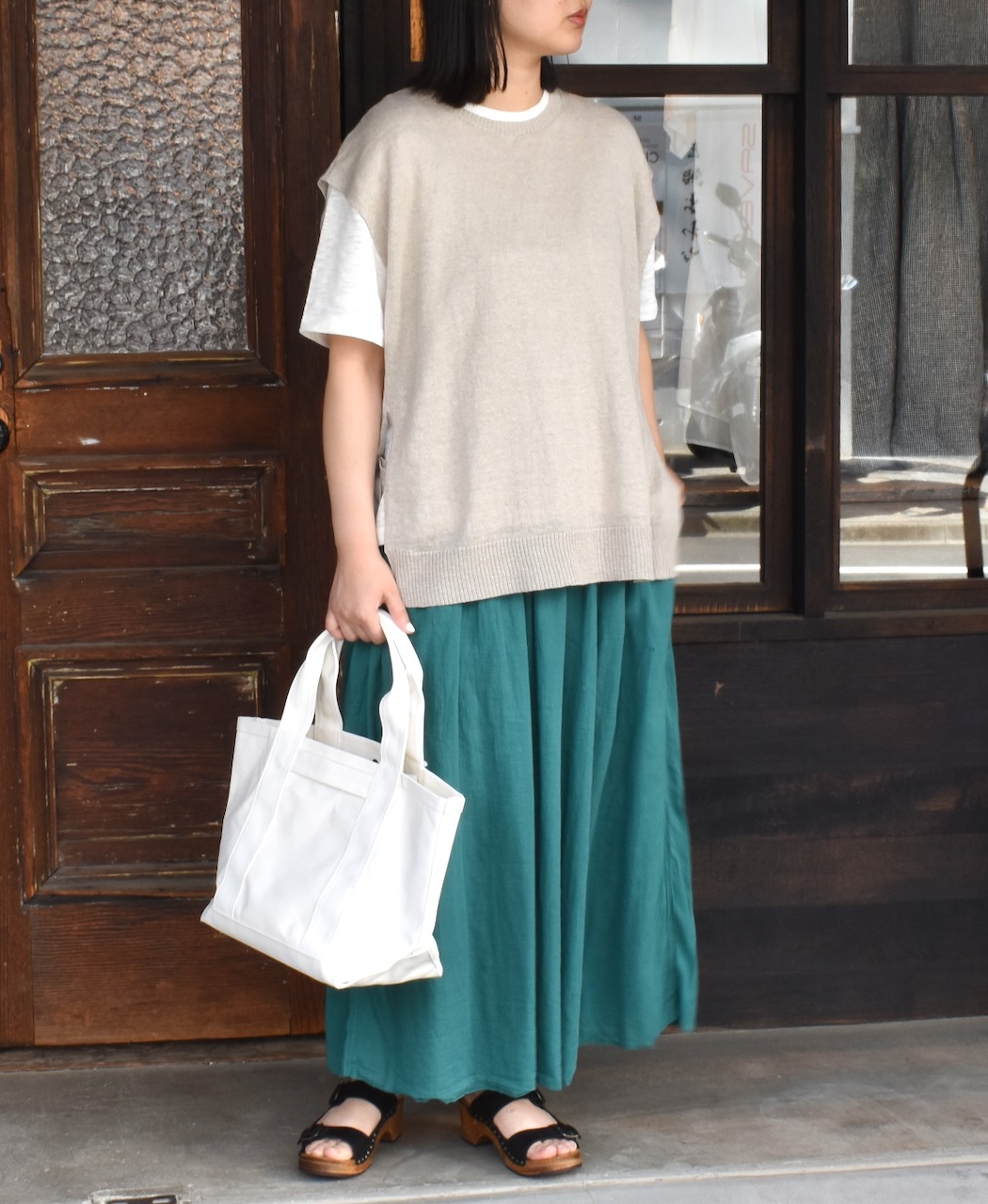 INAM2402GDD (スカート) SINGLE GAUZE (DOUBLE FABRIC) OVERDYE EASY GATHERD SKIRT
