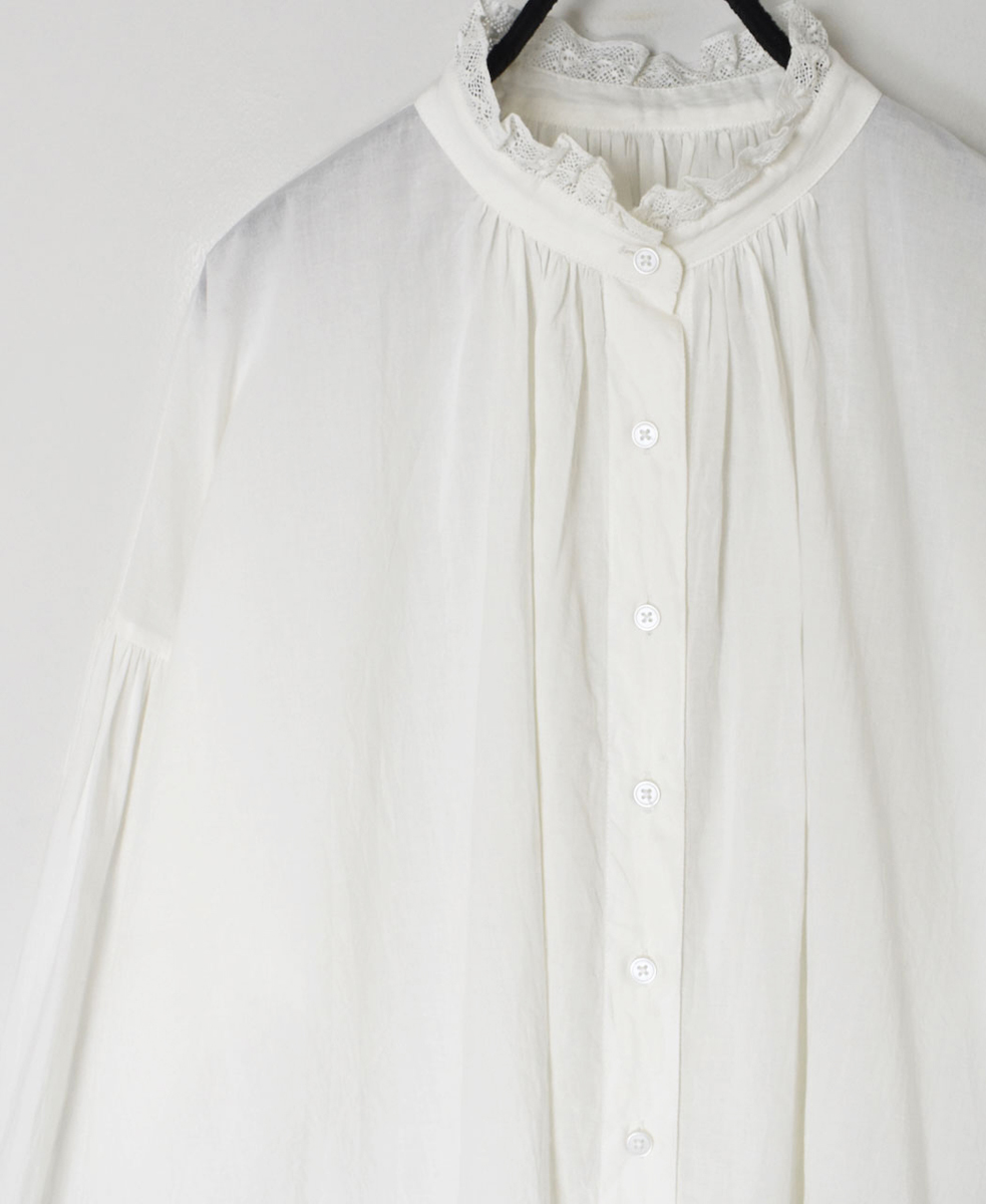 NSL24562(シャツ) 60s CAMBRIC PLAIN WITH LACE COLLAR GATHERD TUNIC SHIRT