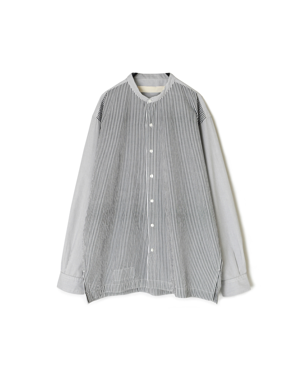 NVL2461SP(シャツ) COTTON STRIPE PATCHWORK BANDED COLLAR L/SL SHIRT