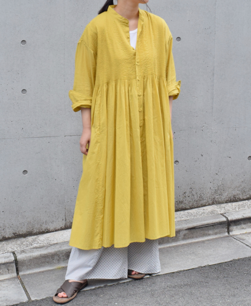 NMDS24141 (ワンピース) 80'S ORGANIC VOILE PLAIN BANDED SHIRT DRESS WITH MINI PINTUCK