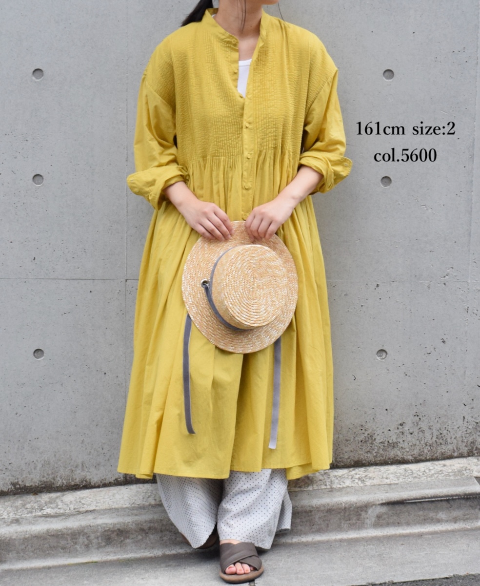 NMDS24141 (ワンピース) 80'S ORGANIC VOILE PLAIN BANDED SHIRT DRESS WITH MINI PINTUCK